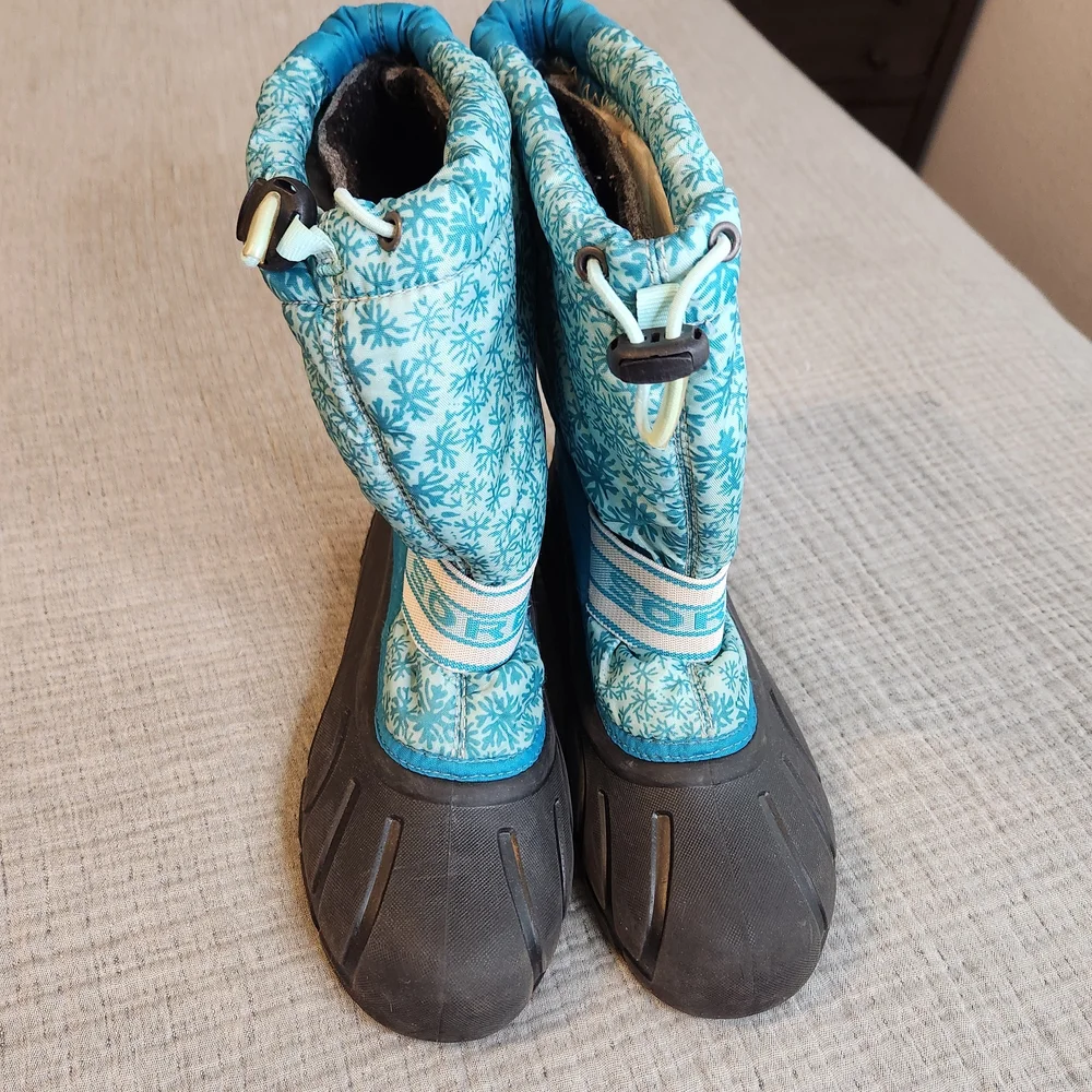 Sorel Winter Insulated Snow Boots Snowflake Teal Blue Black Womens Size 5
